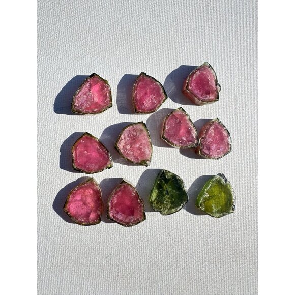 Watermelon Tourmaline Slices Cabochons Custom Cut Polished Both Sides 193 cts - Picture 2 of 10